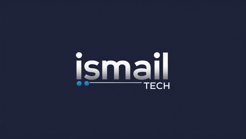 dame un logo para la principlal pantalla de un pagina web que ponga mi npmbre ismail, y tech dame un logo para la principlal pantalla de un pagina web que ponga mi npmbre ismail, y tech